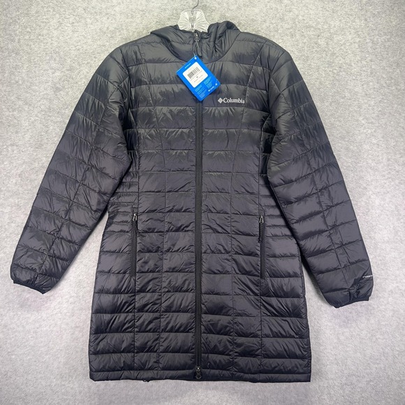 Columbia Jacket Womens Medium Black Voodoo Falls 590 TurboDown Hooded Long Coat - Picture 1 of 9